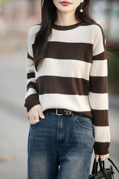 Vertical Striped Knit Cardigan for Women