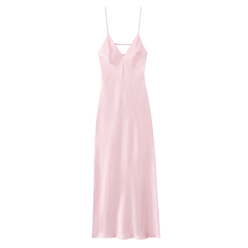 Sleeveless Backless Silk Satin Midi Dress