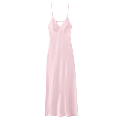 Sleeveless Backless Silk Satin Midi Dress