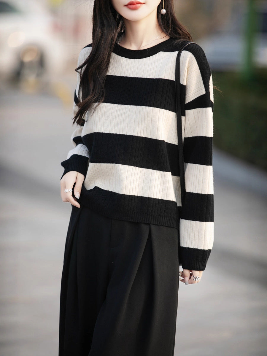 Vertical Striped Knit Cardigan for Women