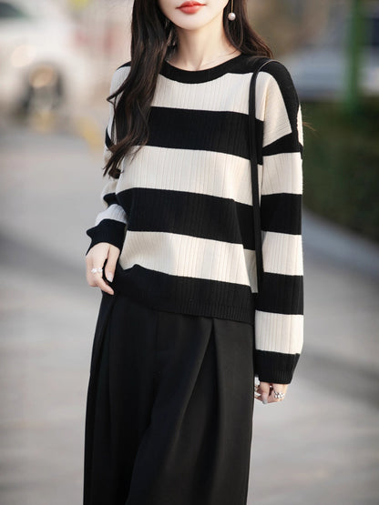 Vertical Striped Knit Cardigan for Women