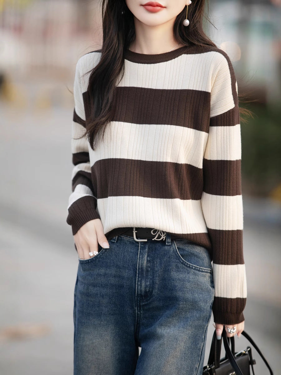Vertical Striped Knit Cardigan for Women