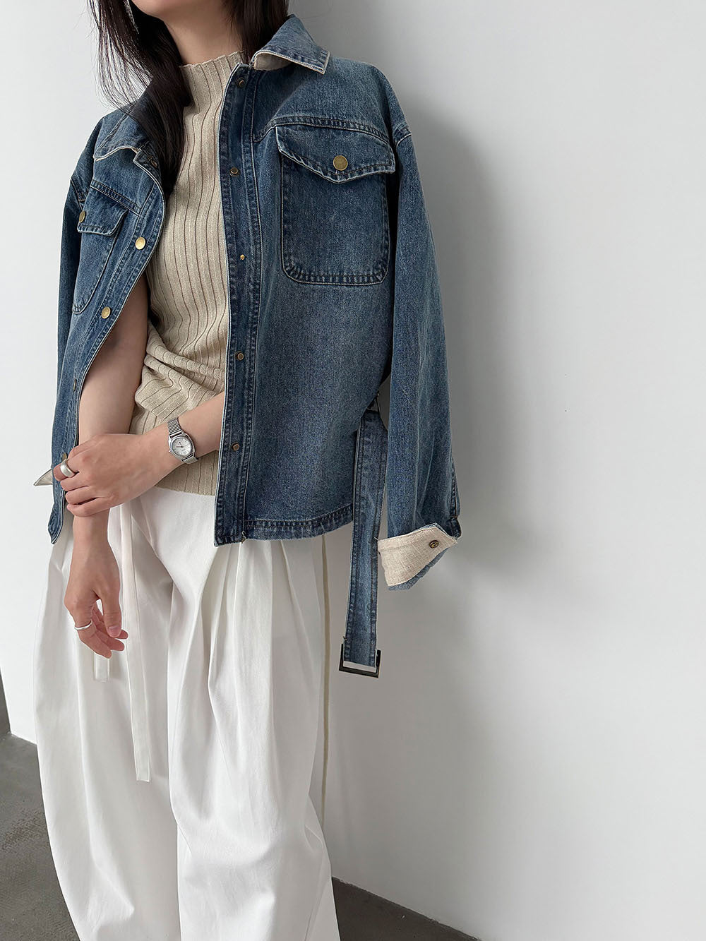 Retro washed denim women's fitted jacket