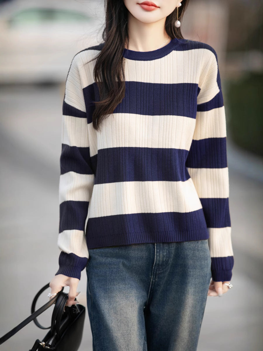 Vertical Striped Knit Cardigan for Women