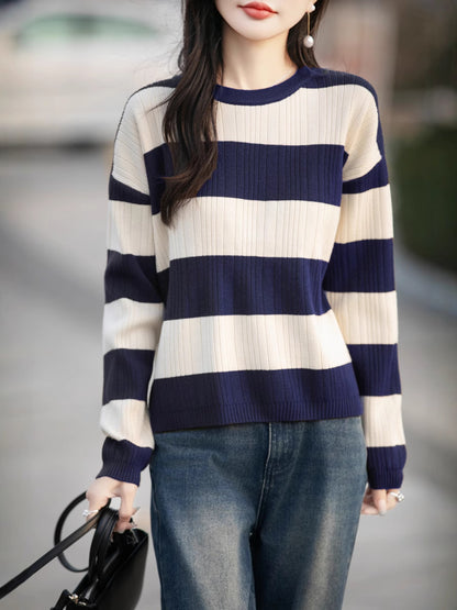 Vertical Striped Knit Cardigan for Women