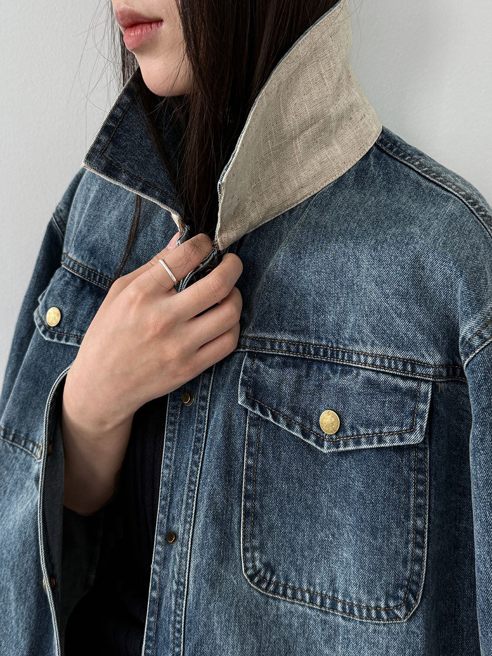 Retro washed denim women's fitted jacket