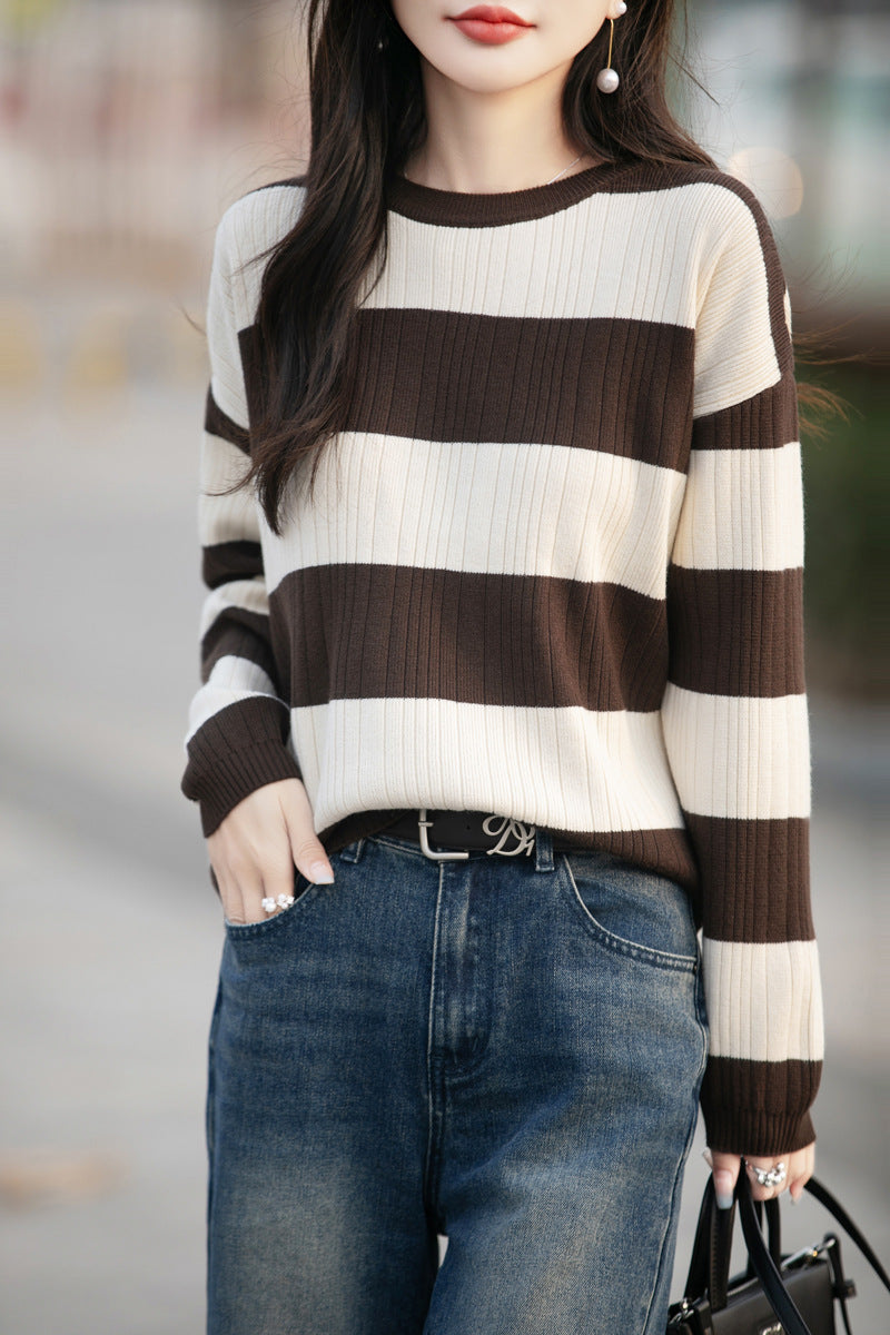 Vertical Striped Knit Cardigan for Women