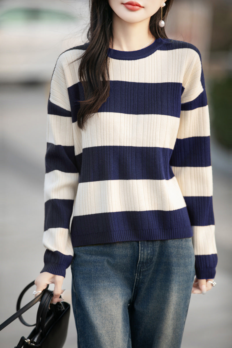 Vertical Striped Knit Cardigan for Women