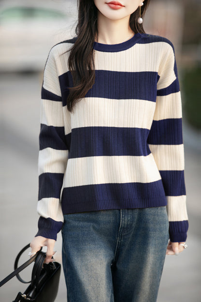 Vertical Striped Knit Cardigan for Women