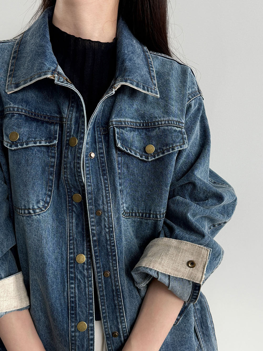 Retro washed denim women's fitted jacket