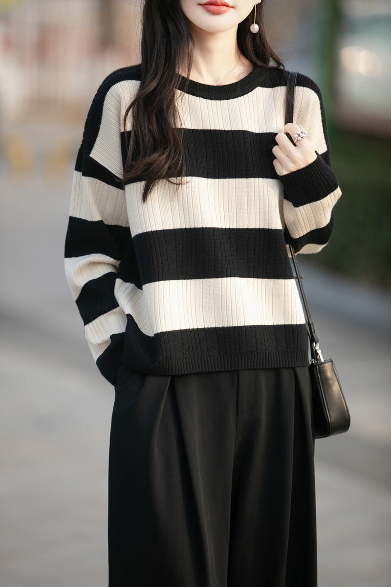 Vertical Striped Knit Cardigan for Women