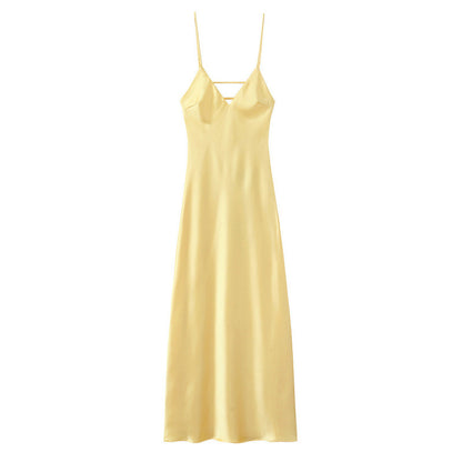 Sleeveless Backless Silk Satin Midi Dress