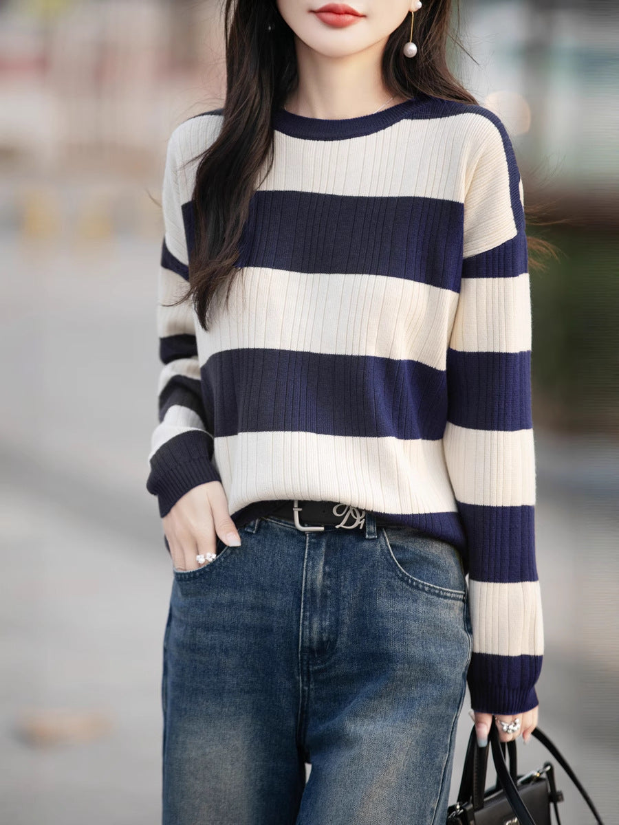 Vertical Striped Knit Cardigan for Women