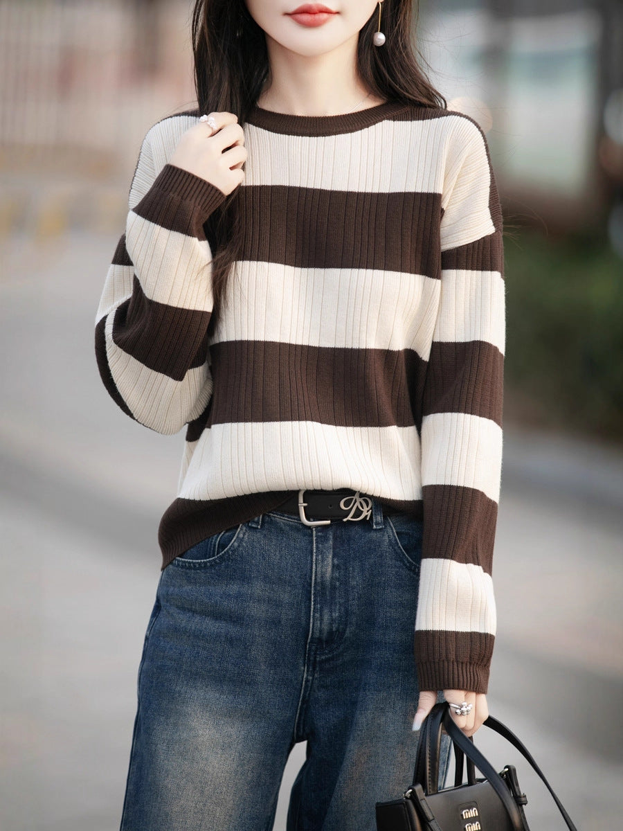 Vertical Striped Knit Cardigan for Women