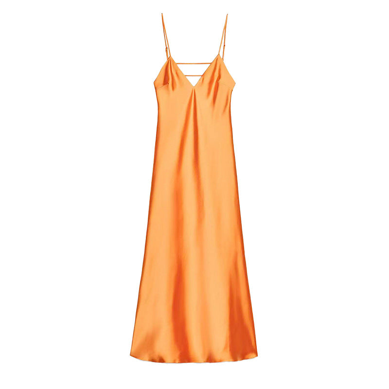 Sleeveless Backless Silk Satin Midi Dress