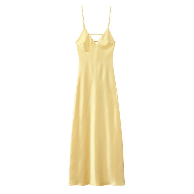 Sleeveless Backless Silk Satin Midi Dress