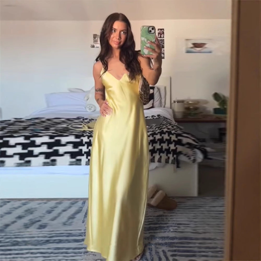 Sleeveless Backless Silk Satin Midi Dress