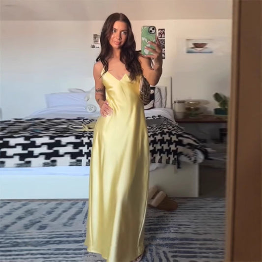 Sleeveless Backless Silk Satin Midi Dress